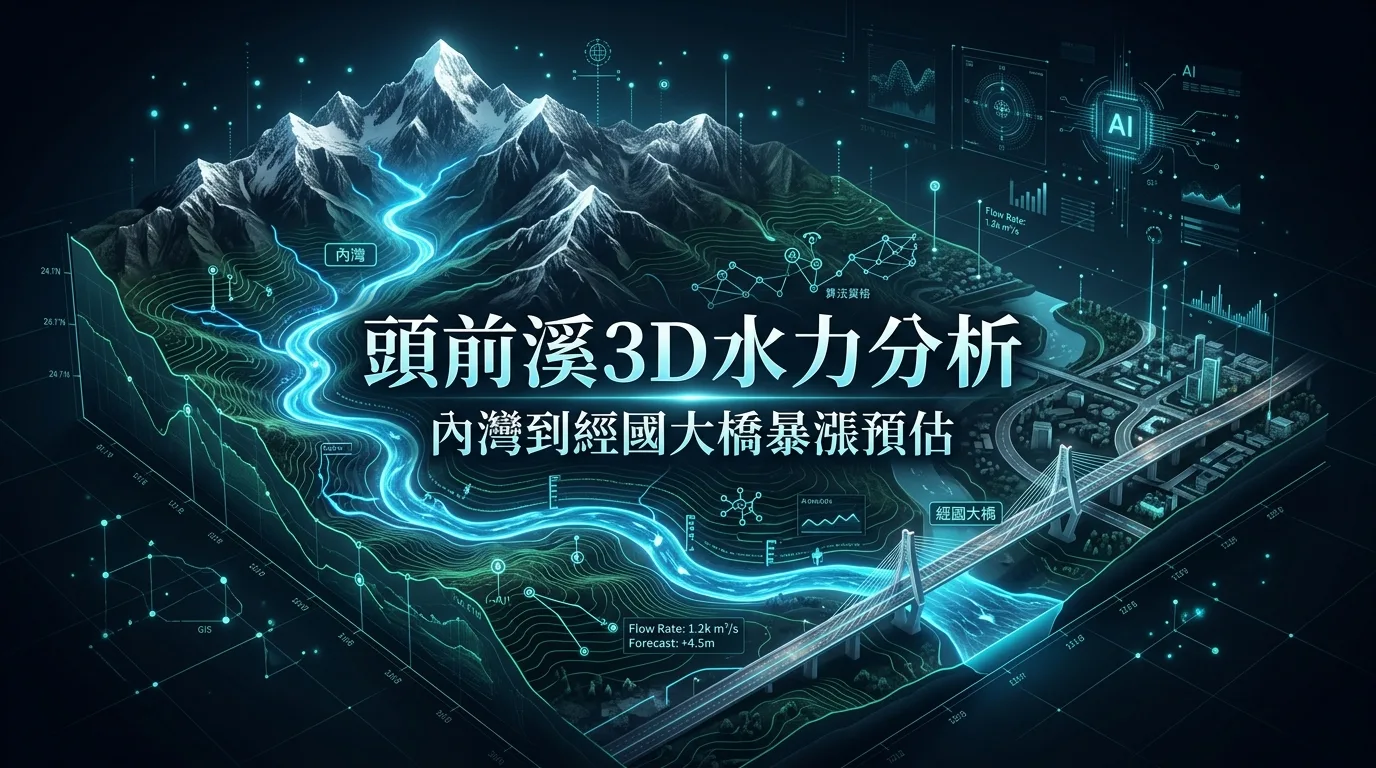 頭前溪 3D 水力分析:內灣到經國大橋暴漲預估