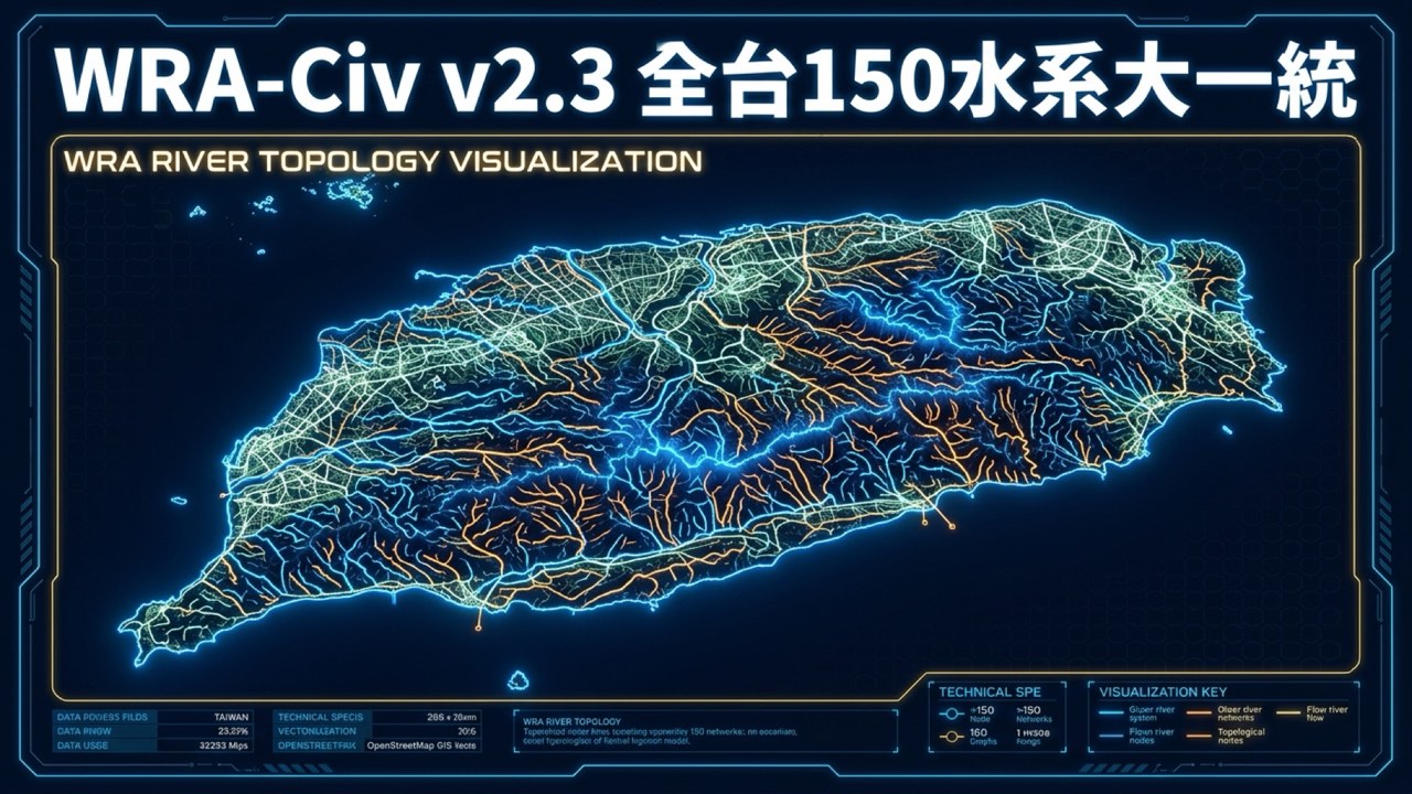 WRA-Civ v2.3 全台150水系大一統與 OpenStreetMap 幾何水網對照整合